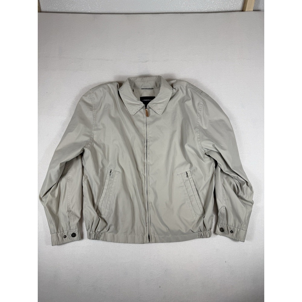 Vintage London Fog Mens Beige Zip Front Golf Bomber Jacket Size L